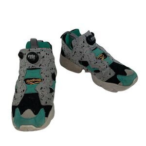 Reebok Sneakers Womens 5 Green Gray Black Splash Fashion Shoe Streetwear Festiva